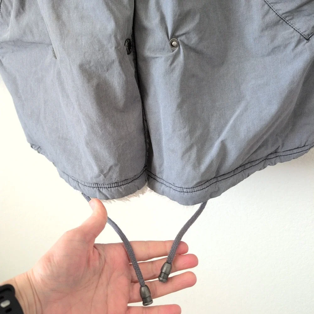 Free People Grey Faux Fur Trim Hooded‎ Parka Jacket Small Oversized Boho Utility